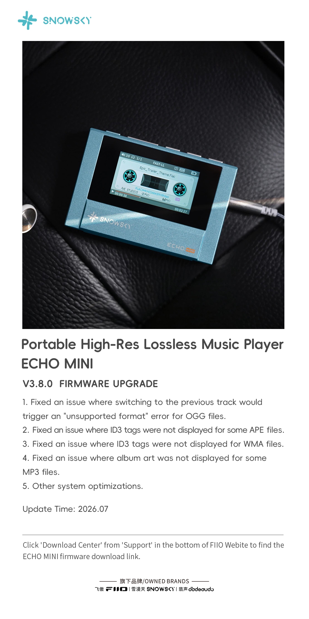 FiiO Phát Hành Firmware Mới Cho FiiO SNOWSKY ECHO MINI, FiiO SNOWSKY ECHO và FiiO SNOWSKY ECHO NANO