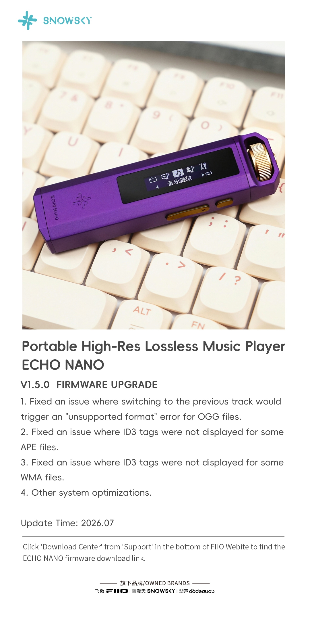FiiO Phát Hành Firmware Mới Cho FiiO SNOWSKY ECHO MINI, FiiO SNOWSKY ECHO và FiiO SNOWSKY ECHO NANO