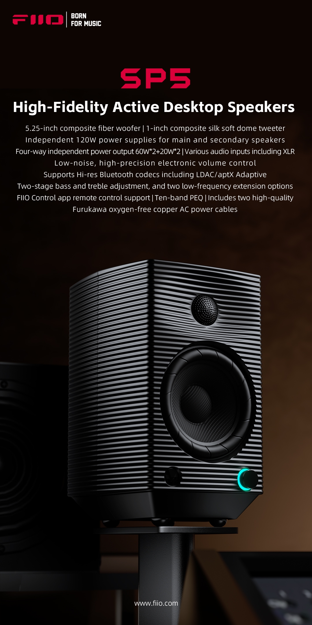 FiiO SP5 – Loa để bàn Hi-Fi cao cấp với củ loa “Continuum” 5.25 inch