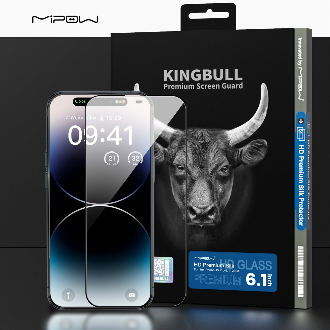 Cường lực Mipow Kingbull iPhone 15 Pro HD Premium Silk Protector